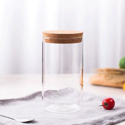 China Viable Wholesale Logo Clear Glass Match Jar Glass Candle Storage Jar Glass Bottle With Cork Lid for sale