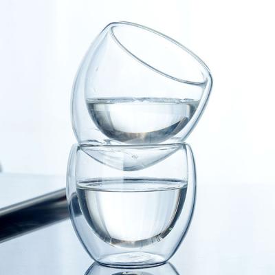 China Sustainable Handmade Borosilicate Double Wall 250ml Glass Cup for sale