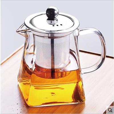 China Sustainable Heat Resistant Square Glass Teapot With Stainless Strainer Lid for sale