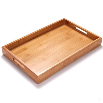 China Eco-friendly Wholesale Wooden Bamboo Food Serving Tray With Handle Tea Tray Tea Plate for sale