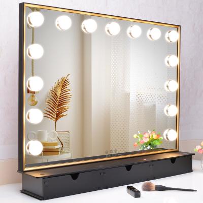 China New Hot Selling Lighted Mirror Headlight Hollywood Makeup Mirror With Lamp Holder Type Tricolor Mirror With LED Light for sale