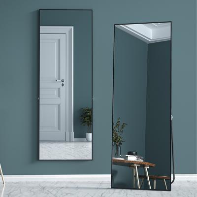 China Custom Large Mirror Floor Mirror With Frame Fitting Creative Upright Set Dorm Bedroom Bracket Mirror Full Body Black for sale