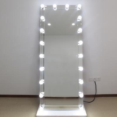 China 2021 Fashionable Light Mirror Hollywood Lit Full Mirror Dressing LED Mirror With Three Colors Dimming Lights for sale