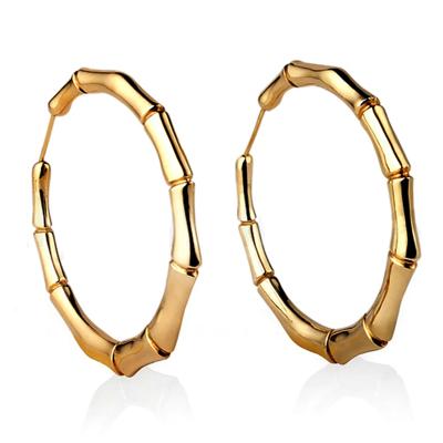 China No Fade Popular Exaggerated 50mm Diameter Bamboo Hoop Earrings 18K Gold Plated for sale