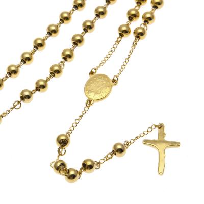 China No Fade Stainless Steel Christian Rosary Catholic Beaded Chain Cross Pendant Necklace for sale