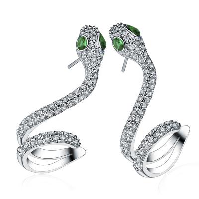 China No Fade New 925 Sterling Silver Micro-Ringed Small Snake Earrings Singles Long Snake Studs for sale