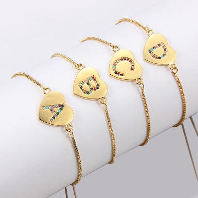 China None Fade 26 Alphabet Letter Beads Bracelet , Initial Letter Adjustable Chain Bracelet Heart for sale