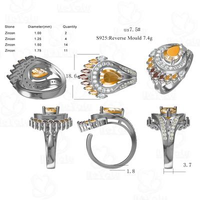 China No Fade Heteromorphic Zircon Silver Feathered Tribal Ring, Cocktail Rings Jewelry Women for sale