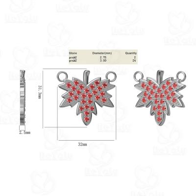 China No Fade Fancy Red Zircon Pave Arrangement Maple Leaf Plant Necklace Pendant for sale