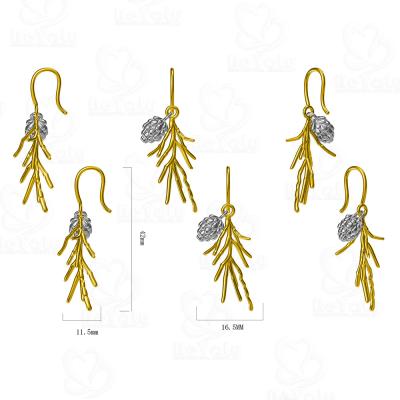 China None Fade Gold Plated Handmade Pinecone Tree Branch String Hook Earrings for sale