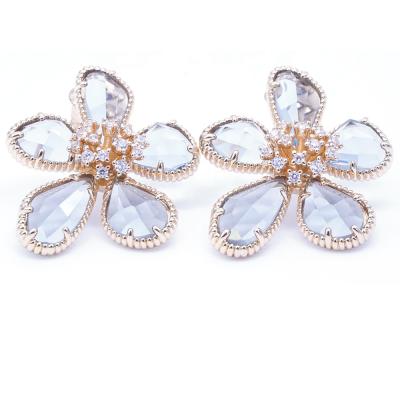 China No Fade Crystal Flower Earrings, Gold Plated Glass Zircon Petals Girl's Flower Earring Set for sale