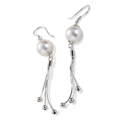 China None Fade Bohemia Style White Pearl Setting Long Silver Tassel Earrings Drop for sale