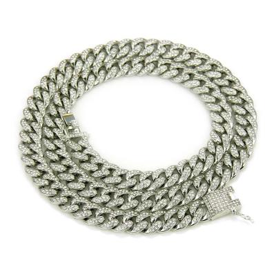 China None Fade Iceout Hiphop Micro Pave Rhinestone Cuban Link Chain Necklace Silver Color for sale