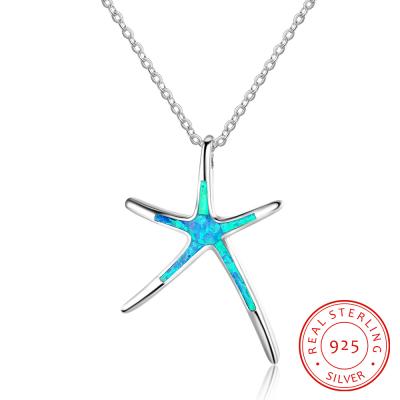 China No Fade Sterling Silver Jewelry Blue Sea Star Silver Necklace with Opal Stone for sale