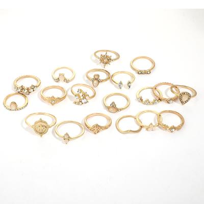 China No Fade Cheap Stone-Set Joint Ring 19 Sets, Gold Plated Women's Ring Set Wholesale for sale