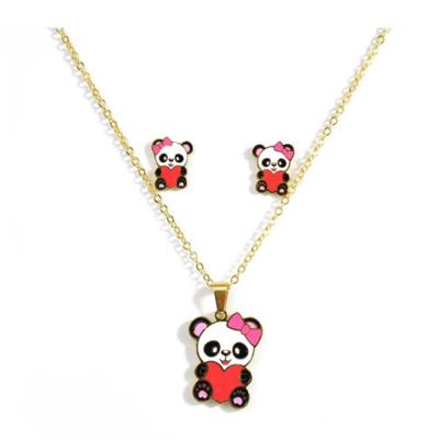 China No Fade Fashion China Stainless Steel Enamel Panda Shape Jewelry Set Cute for sale