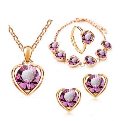 China No Free Combination of Fade Women Cute Heart Zircon Crystal Necklace Earrings Jewelry Set for sale