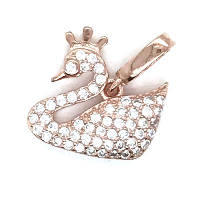 China None Fade Rose Gold Swan Necklace Pendant, Custom Designs 18K Rose Gold Cz Swan Necklace Charm Jewelry for sale