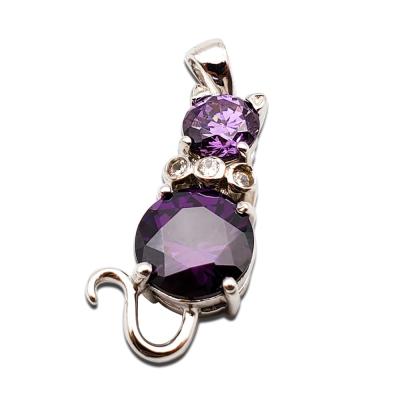 China No Lady Cat Engraving Sterling Silver Fade New Trendy Purple Zircon Jewelry Pendants for sale