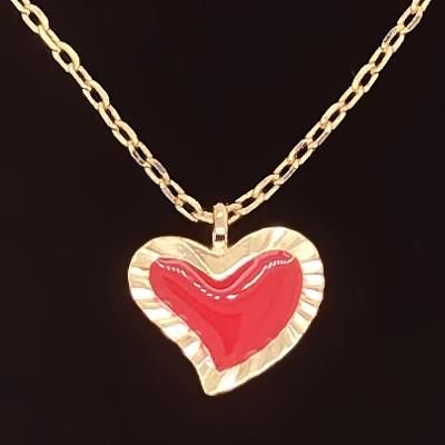 China No Fade Gold Plating Embroidery Frame Epoxy Red Heart Jewelry Pendant Necklace for sale