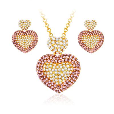 China None Fade Colorful Crystal Necklaces And Earrings Wholesale , Women Fashion Heart Shaped Jewelry Sets for sale