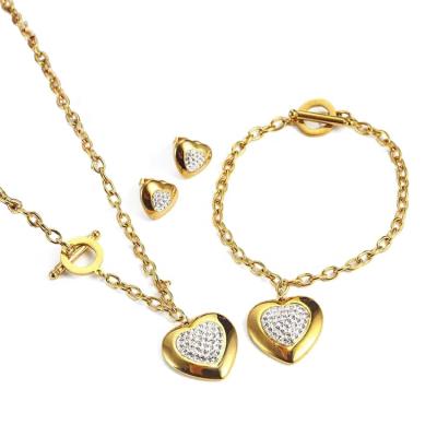 China No Fade Heart-Shaped Necklace Earrings Bracelets Wedding Jewelry Set Manufacturer for sale