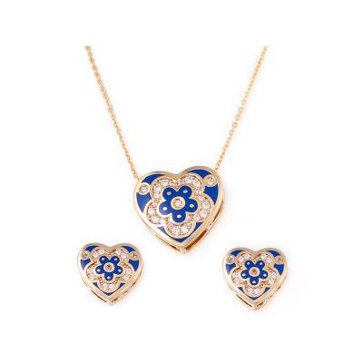 China No Fade New Enamel Flower Design Heart Shape Earrings and Necklace Jewelry Set for sale