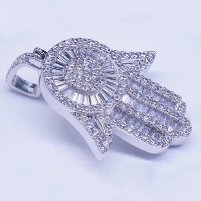 China No Fade Euro-American Retro Hamsa Pendant, Square Scale Zircon Hip-hop Personality Necklace Accessories for sale