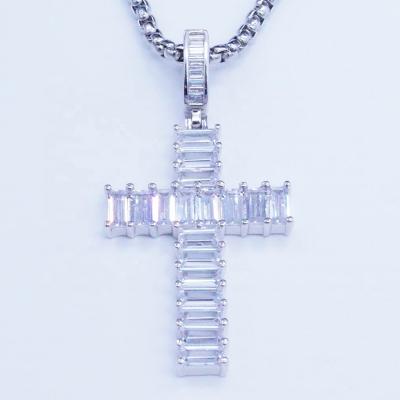 China No Fade Hot Style Hip Hop Solid Copper Cross Pendant Pickup Set With Square Zircon for sale