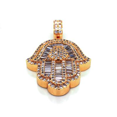 China No Fade Full Zircon Hamsa Personality Pendant Necklace Hip Hop Jewelry Iceout for sale