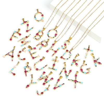 China No Fade Lady Accessory Colorful Zircon Necklace with Diamond Lettered Pendant for sale