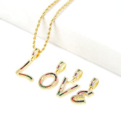 China No Fade Colored Zircon 26 Letter Personality Pendant Necklace With Twist Chain for sale