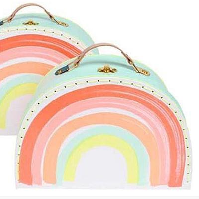 China Kids Handmade Rainbow Cardboard Suitcase Quilting Box With Handle for sale