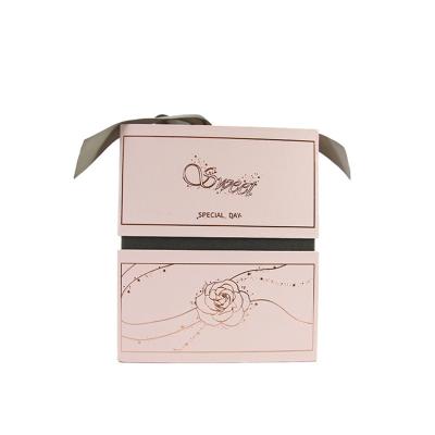 China Handmade Wholesale Rose Gift Packaging Pink Paper Lid Cardboard Flower Luxury Round Box With Custom Logo for sale