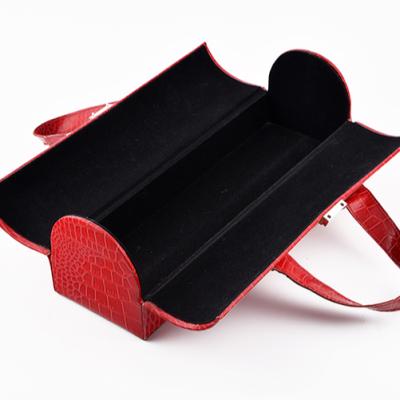 China Biodegradable Luxury Red Paper Bottle Single Wine Cardboard Magnetic Folding Gift Box With PU Handle for sale