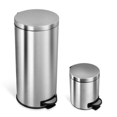 China Sliver Pedal Stainless Steel Sustainable Trash Can 8 Gallon 1.3 Gallon Round Step Trash Can For Kitchen for sale