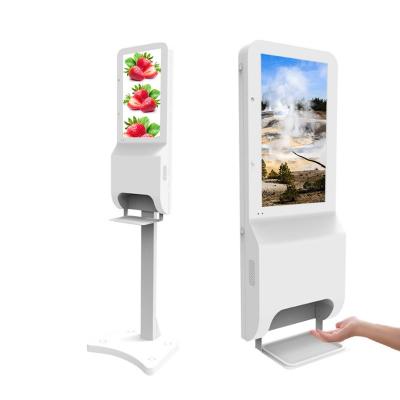 China Foam Soap Dispenser Standing LCD Advertising Kiosk Display Touch Free Electronic Foam Hand Alcohol Sanitizer Automatic Dispenser for sale