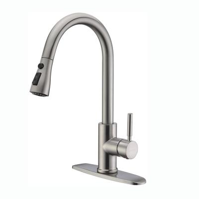 China Sense Faucets Single Handle High Arc Brushed Nickel Pull Out Kitchen Faucet , Stainless Steel Single Level Kitchen Sink Faucets With Lower for sale