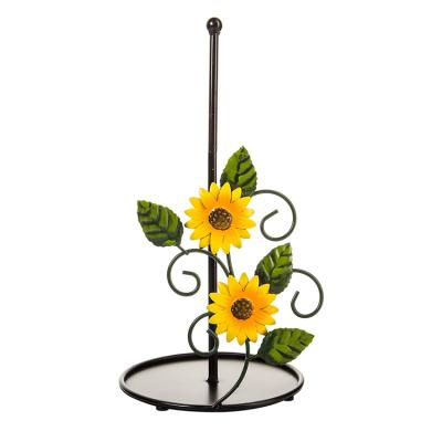 China Rustic Modern Black Metal Rack Farmhouse Sunflower Paper Towel Holder For Kitchen Decorations Countertops for sale