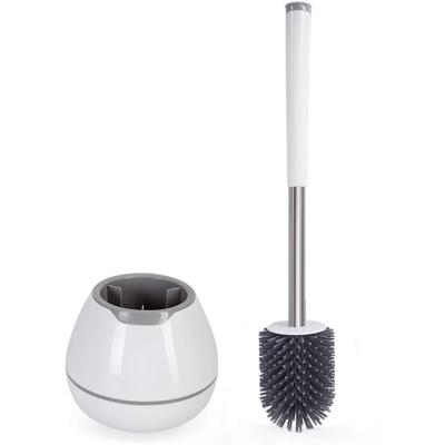 China SCRUBBER round sillicon flex toilet brush stainless steel holder toilet plunger and brush set bathroom for sale