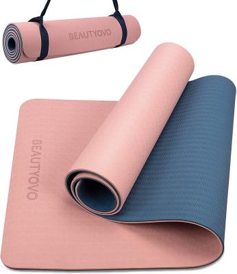 China Full Body Fitness Exercise Yoga Mat With Strap 1/3 Inch Extra Thick Mat Double-Sided Non Slip Exercises Professional Workout Band Yoga Mats for sale