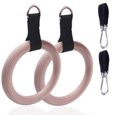 China Weight Training Gym Ring with Adjustable Straps Buckles Playground Indoor Gym Home Fitness Pull Up Wooden Gymnastic Rings for sale