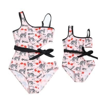 China Mommy and Me Animals Asymmetric One-Piece Fashionable Anti-UV Knot Cutout Swimming Suit Swimwear Bathing Suit for sale