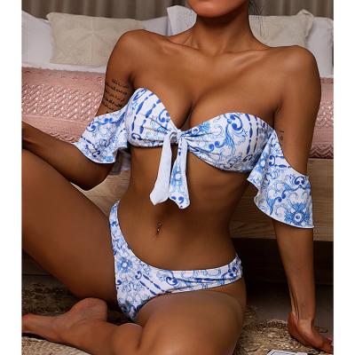 China 2022 Breathable Bandeau Bikini Two Pieces Of Women Backless White Ethnic Swimsuit Swimwear Two Pieces Bandeau for sale