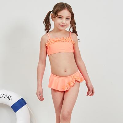 China Ruffled Swimming Suit Made Bridle Anti-UV Two Piece Solid Swimsuit Little Girl Kids Children Swimwear for sale