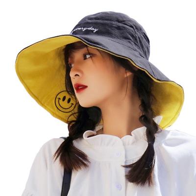 China Best Selling Casual Reversible Bucket Hat Black Letter Embroidery Bucket Hat Women Beach Wide Brim for sale