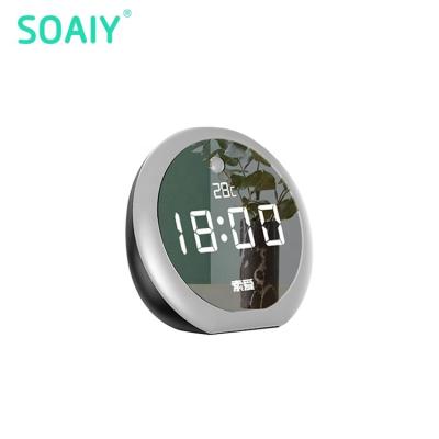 China Custom wholesale SOAIY E19 wireless touch blue logo tooth clock speaker with induction light for sale