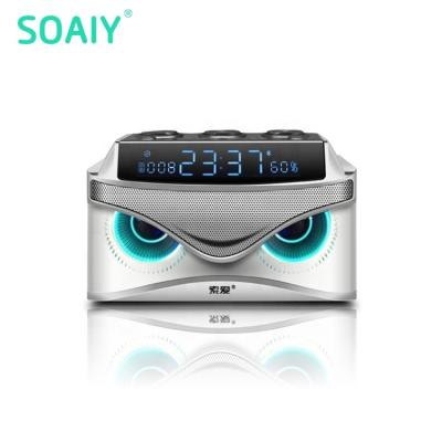 China Phone Function SOAIY LED Display Loud Wooden Bass Wireless Blue Tooth USB Speaker With Alarm Function for sale