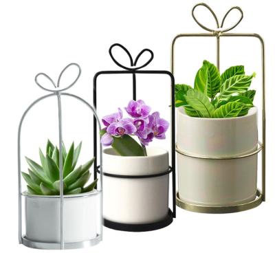 China Durable Durable High Quality Metal Frame Porcelain Flower Pots For Plants for sale