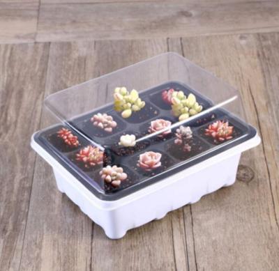 China Plastic Breathable Seed Tray Garden Greenhouse 12 Cell Cover Nursery Pot Garden Greenhouse Seed Tray Grow Box Germination Sowing Dish for sale